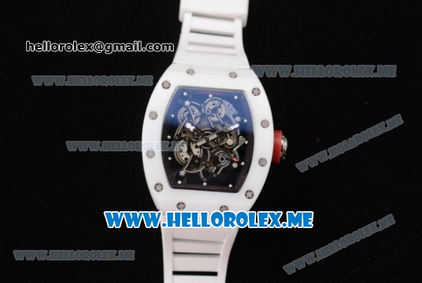 Richard Mille RM 055 Miyota 9015 Automatic Ceramic Case with Skeleton Dial and Dot Markers White Rubber Strap - Click Image to Close